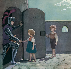 挿絵8 (鎧を身に着けた若者を助け出すカイとカイサ） [エルサ・ベスコフ, カイとカイサのぼうけんより]のサムネイル画像