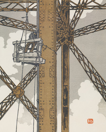 塔の鉛管工 [アンリ・リヴィエール, エッフェル塔三十六景より] パブリックドメイン画像 