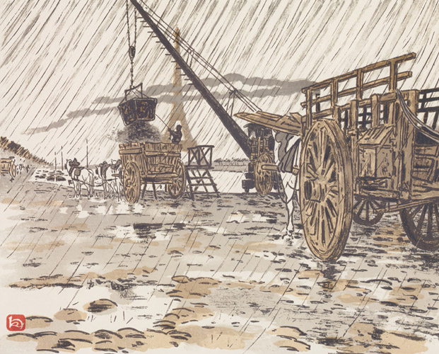 Du quai de Passy, par la pluie [Henri Rivière,  from Les Trente-six Vues de la tour Eiffel]