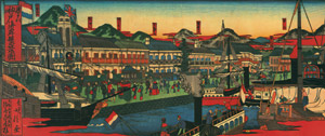 攝州神戸海岸繁栄図 [長谷川貞信（二代目）, 文明開化の神戸古版画集より]のサムネイル画像