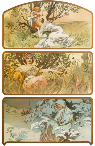 三つの季節 [アルフォンス・ミュシャ, 1898年, アルフォンス・ミュシャ イワン・レンドル・コレクションより] パブリックドメイン画像 