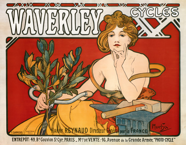 ウェイヴァリー自転車 [アルフォンス・ミュシャ, 1898年, イワン・レンドル・コレクションより] パブリックドメイン画像 