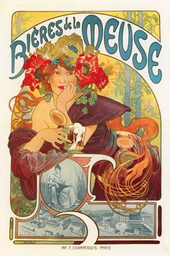 ムーズ河のビール [アルフォンス・ミュシャ, 1897年, イワン・レンドル・コレクションより] パブリックドメイン画像 