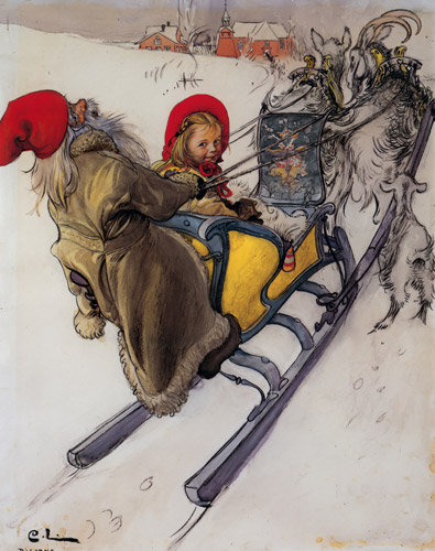 チェシュティの橇の旅 [カール・ラーション, 1901年, スウェーデンの国民画家 カール・ラーション展より] パブリックドメイン画像 