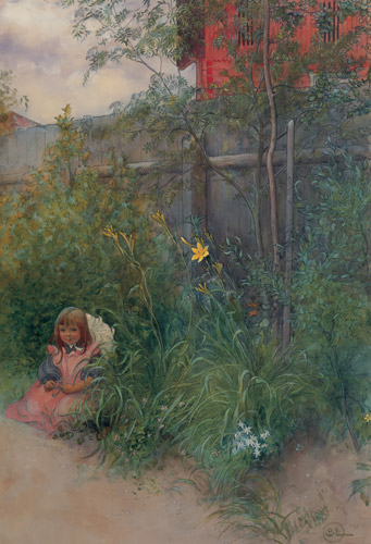 花壇のブリータ [カール・ラーション, 1897年, スウェーデンの国民画家 カール・ラーション展より] パブリックドメイン画像 