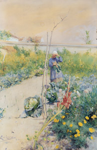 家庭菜園で [カール・ラーション, 1883年, スウェーデンの国民画家 カール・ラーション展より]のサムネイル画像