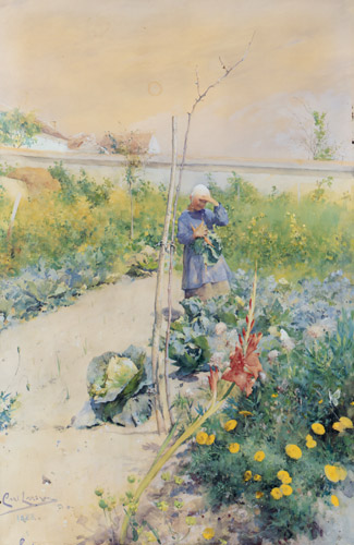 家庭菜園で [カール・ラーション, 1883年, スウェーデンの国民画家 カール・ラーション展より] パブリックドメイン画像 