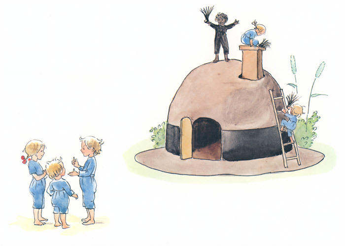 挿絵6 (帽子の家の煙突を掃除することにした子供たち） [エルサ・ベスコフ, ぼうしのおうちより] パブリックドメイン画像 