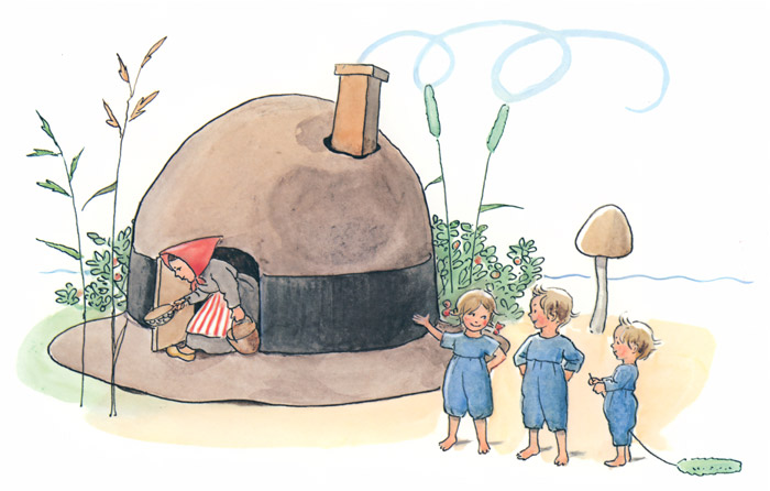 挿絵2 (帽子の家に住む小人のお母さんと子供たち） [エルサ・ベスコフ, ぼうしのおうちより] パブリックドメイン画像 