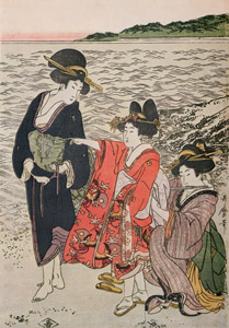 Women on the Beach at Futami-ga-ura (Right) [Kitagawa Utamaro, 1806, from Ukiyo-e shuka; Museum of Fine Arts Boston III] Thumbnail Images