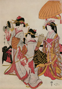 Women Imitating an Imperial Procession (Left) [Kitagawa Utamaro, 1806, from Ukiyo-e shuka; Museum of Fine Arts Boston III] Thumbnail Images