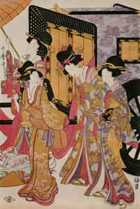 Women Imitating an Imperial Procession (Center) [Kitagawa Utamaro, 1806, from Ukiyo-e shuka; Museum of Fine Arts Boston III] Thumbnail Images
