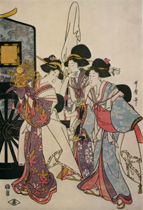 Women Imitating an Imperial Procession (Right) [Kitagawa Utamaro, 1806, from Ukiyo-e shuka; Museum of Fine Arts Boston III] Thumbnail Images