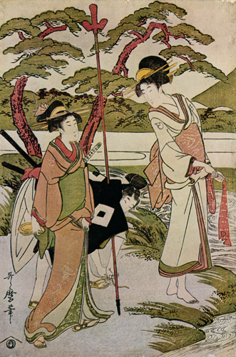 富士山麓の鷹狩り（左） [喜多川歌麿, 1800年, 浮世絵聚花 ボストン美術館3より] パブリックドメイン画像 