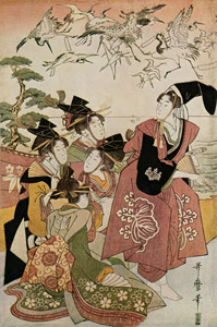 Parody of the Story of Yoritomo Releasing Cranes at Yuigahama (Left) [Kitagawa Utamaro, 1805, from Ukiyo-e shuka; Museum of Fine Arts Boston III] Thumbnail Images