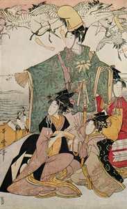 Parody of the Story of Yoritomo Releasing Cranes at Yuigahama (Center) [Kitagawa Utamaro, 1805, from Ukiyo-e shuka; Museum of Fine Arts Boston III] Thumbnail Images