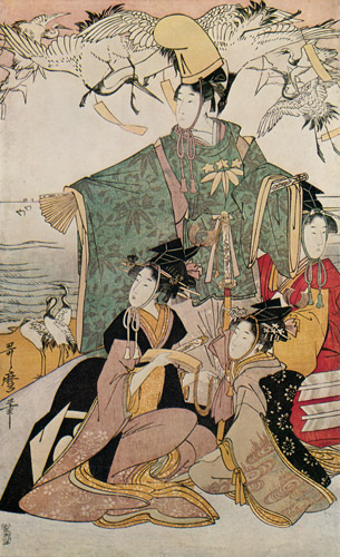 見立頼朝放鶴（中） [喜多川歌麿, 1805年, 浮世絵聚花 ボストン美術館3より] パブリックドメイン画像 
