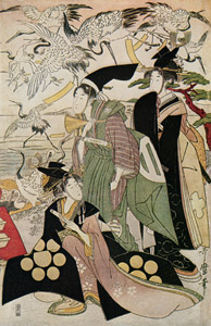 Parody of the Story of Yoritomo Releasing Cranes at Yuigahama (Right) [Kitagawa Utamaro, 1805, from Ukiyo-e shuka; Museum of Fine Arts Boston III] Thumbnail Images