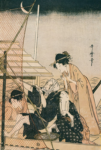 四手網（右） [喜多川歌麿, 1800–1801年, 浮世絵聚花 ボストン美術館3より] パブリックドメイン画像 