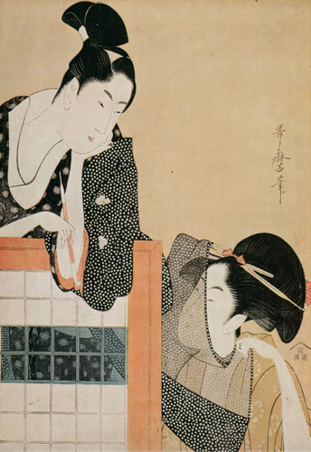 衝立の恋人たち [喜多川歌麿, 1797年, 浮世絵聚花 ボストン美術館3より] パブリックドメイン画像 