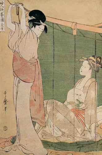 婦人泊リ客之図（左） [喜多川歌麿, 1794–1795年, 浮世絵聚花 ボストン美術館3より] パブリックドメイン画像 