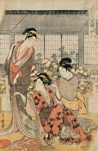 Three Drunken Courtesans, a Triptych: the Angry Drunk, the Weepy Drunk, the Giggly Drunk （Center) [Kitagawa Utamaro, 1793–1794, from Ukiyo-e shuka; Museum of Fine Arts Boston III] Thumbnail Images