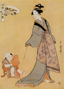 地者六花撰・煙管を持つ女とだるまを持つ童子 [喜多川歌麿, 1795年, 浮世絵聚花 ボストン美術館3より]のサムネイル画像