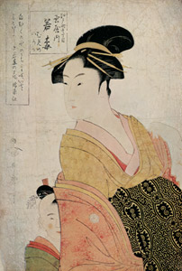 Wakaume of the Tamaya in Edo-machi itchôme, kamuro Mumeno and Iroka [Kitagawa Utamaro, 1793–1794, from Ukiyo-e shuka; Museum of Fine Arts Boston III] Thumbnail Images