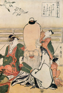 Fukurokuju, Benten, and Hotei at a Party with Courtesans （Right) [Kitagawa Utamaro, 1793–1794, from Ukiyo-e shuka; Museum of Fine Arts Boston III] Thumbnail Images