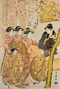 大黒屋店先に桜と遊女（左） [喜多川歌麿, 1789-1790年, 浮世絵聚花 ボストン美術館3より]のサムネイル画像