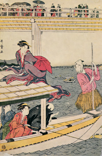 両国橋下の網舟（左） [喜多川歌麿, 1790年, 浮世絵聚花 ボストン美術館3より] パブリックドメイン画像 