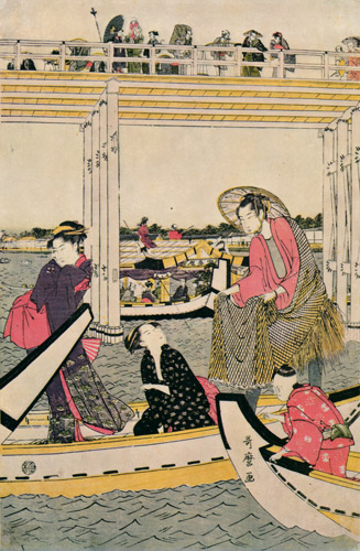 両国橋下の網舟（中） [喜多川歌麿, 1790年, 浮世絵聚花 ボストン美術館3より] パブリックドメイン画像 