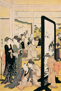 大名屋敷の遊興に招かれた京伝（左） [喜多川歌麿, 1788-1790年, 浮世絵聚花 ボストン美術館3より]のサムネイル画像