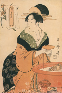 Woman Seated by a Hibachi, from the series Five Shades of Ink, Newly Made [Kitagawa Utamaro,  from Ukiyo-e shuka; Museum of Fine Arts Boston III] Thumbnail Images