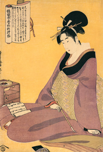 Woman Reading a Letter, from the series New Patterns of Brocade Woven in Utamaro Style [Kitagawa Utamaro,  from Ukiyo-e shuka; Museum of Fine Arts Boston III]
