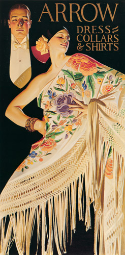 男性とスパニッシュショールを身につけた女性 [1926年のアロー・カラーの広告] [J・C・ライエンデッカー, 1926年, The J. C. Leyendecker Poster Bookより] パブリックドメイン画像 