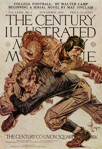 “College Football,” Century Illustrated Monthly Magazine cover, November 1909 [J. C. Leyendecker, 1909, from The J. C. Leyendecker Poster Book]