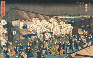 Tôto Meisho Zukuslii (Collection of Celebrated Places of the Eastern Capital) : Cherry blossoms viewers at night in the gay quarters at Shin Yosliiwara [Keisai Eisen,  from The exhibition of Keisai Eisen : in memory of the 150th anniversary after his death] Thumbnail Images