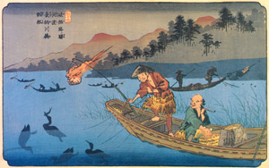 Stations of Kiso Road : Gôto-Boats of cormorant fishing in the Nagara-gawa River [Keisai Eisen,  from The exhibition of Keisai Eisen : in memory of the 150th anniversary after his death] Thumbnail Images