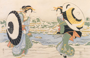 Two girls in snow on die bank of Sumida-gawa River [Keisai Eisen,  from The exhibition of Keisai Eisen : in memory of the 150th anniversary after his death] Thumbnail Images
