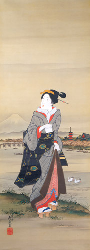 Geisha on the bank of Sumida-gawa River in Spring [Keisai Eisen,  from The exhibition of Keisai Eisen : in memory of the 150th anniversary after his death]