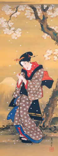 Beautiful woman with a Japanese bladder cherry in her hands [Keisai Eisen,  from The exhibition of Keisai Eisen : in memory of the 150th anniversary after his death]