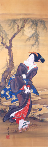 Geisha under the willow in moonlight [Keisai Eisen,  from The exhibition of Keisai Eisen : in memory of the 150th anniversary after his death]