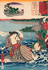 OCHIAI: Kume Sennin and the Washerwoman (sarashime) [Utagawa Kuniyoshi,  from The Sixty-nine Stations of the Kisokaido] Thumbnail Images