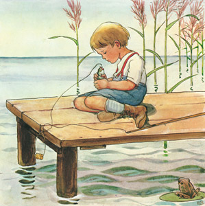挿絵4 (スイスイを釣り上げた男の子） [エルサ・ベスコフ, しりたがりやのちいさな魚のお話より]のサムネイル画像