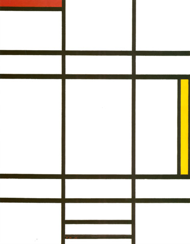 白と赤と黄のコンポジション [ピート・モンドリアン, 1937年, ピート・モンドリアン 1872-1944 虚空の楼閣より] パブリックドメイン画像 