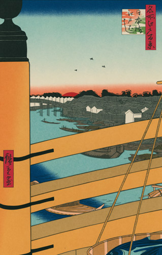 日本橋江戸ばし [歌川広重, 1857年, 廣重名所江戸百景 新印刷によるより] パブリックドメイン画像 