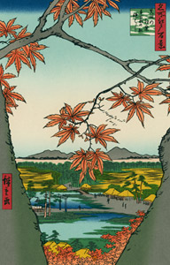 The Maple Trees at Mama, the Tekona Shrine and Tsugihashi Bridge  [Utagawa Hiroshige, 1857, from Hiroshige: One Hundred Famous Views of Edo] Thumbnail Images