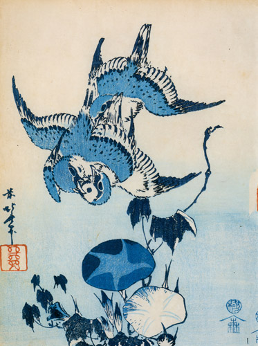 Birds, Flowers and Landscape: Sparrows and the Morning-glories [Katsushika Hokusai,  from Meihin Soroimono Ukiyo-e 9: Hokusai II]