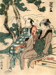 Evening Glow for Date no Yosaku and Seki no Koman (Eight Views of Tragic Lovers) [Katsushika Hokusai, 1798, from Meihin Soroimono Ukiyo-e 9: Hokusai II] Thumbnail Images